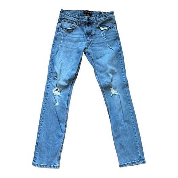 Ring Of Fire Jeans Mens‎ W31x30L Blue Distressed Slim Medium Wash Denim Stretch - Picture 1 of 9
